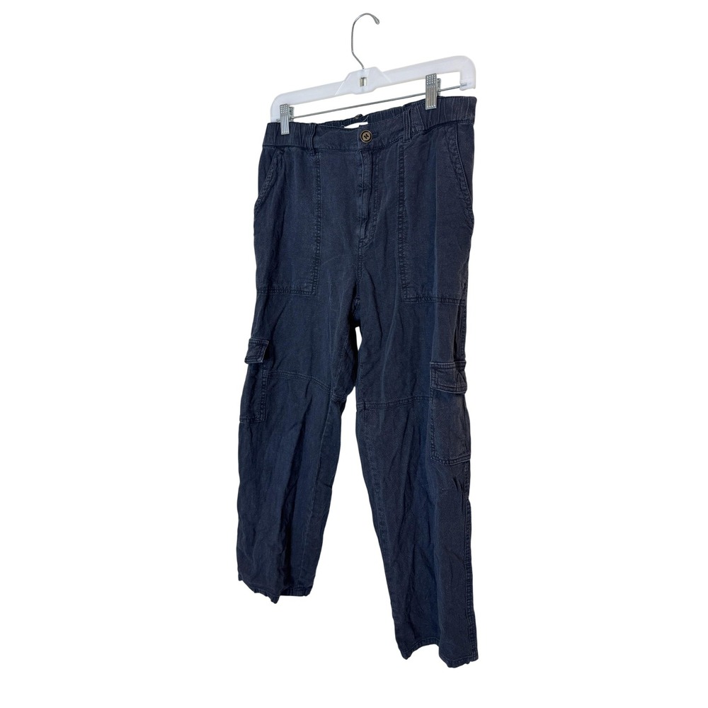Pilcro Pants Womens Small Blue Linen Blend Cargo Elastic Waist Pockets Casual